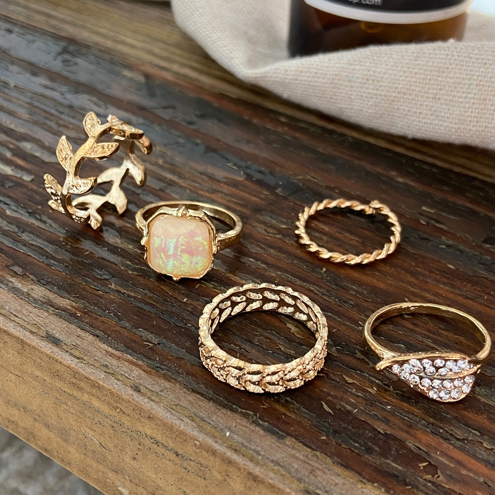 Geometric Gold-plated Joint Ring Set 5-piece Set Of Joint Rings