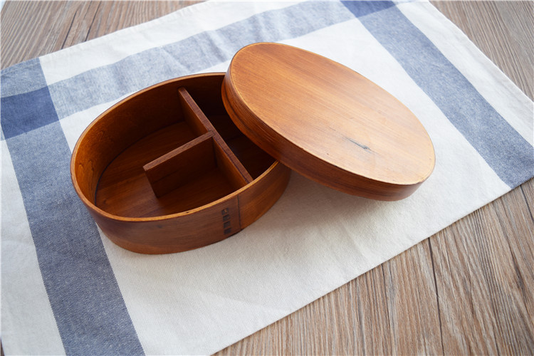 Title 5, Round Brown Wooden Bento Box