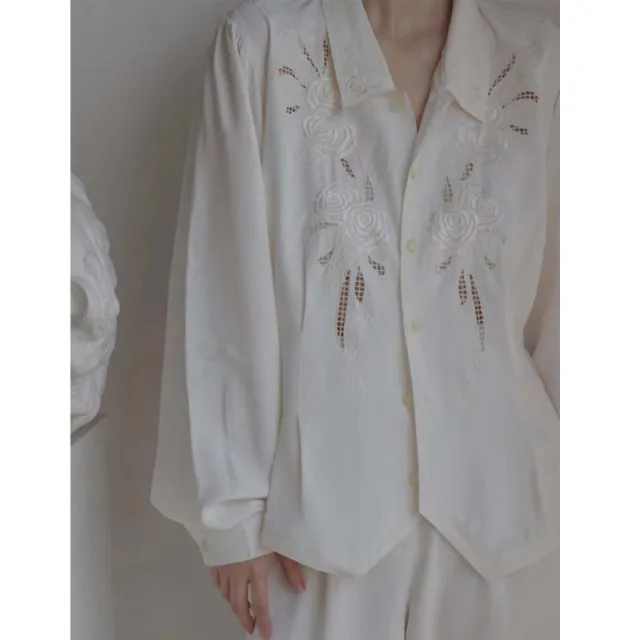 White Shirt Embroidered Hollow Shirt For Women Red - Shop at LoveMi