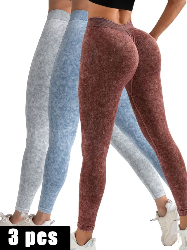 3 Pack V Back Scrunch Butt Workout Leggings, Women Seamless Gym Yoga Leggings High Waist Active Yoga Pants, Yoga Leggings High Waist Active Yoga Pa... 3Pack3 - Shop at LoveMi