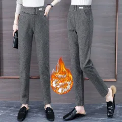 Women's Herringbone Woolen Pants Autumn And Winter - Greyadd Velvet - View 1
