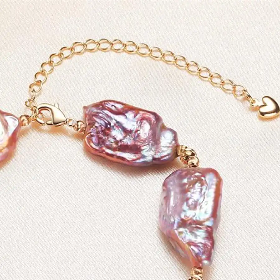 Copper Plated Real Gold Shaped Baroque Freshwater Pearl Bracelet For Women Diy