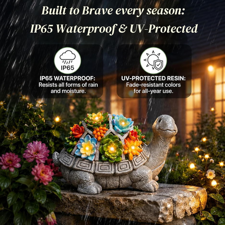 Statue de tortue solaire d'extérieur, 7 lumières LED succulentes – Image 4