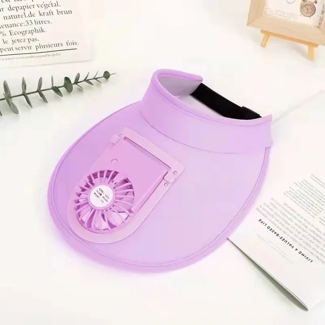 Summer Outdoor Sunscreen Empty Top Electric Fan Hat Purple - Shop at LoveMi