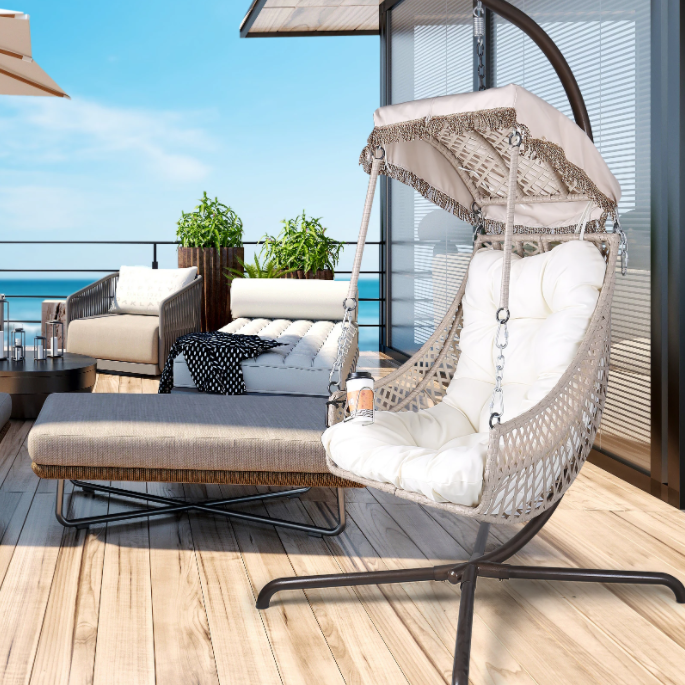 Hanging Chaise Lounger Chair Egg Swing Hammock Chair UV Resistant w/ Cup Holder - Picture 11 of 11