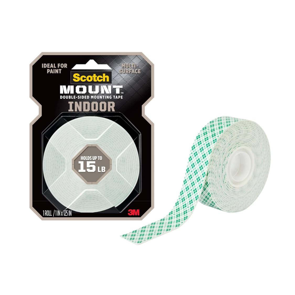 Indoor Double Sided Mounting Tape, White, 1 Roll product image
