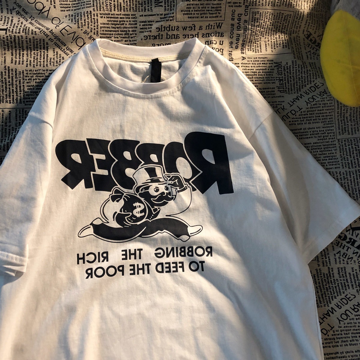 Korean Style Loose Cartoon Print Half Sleeve Couple Top