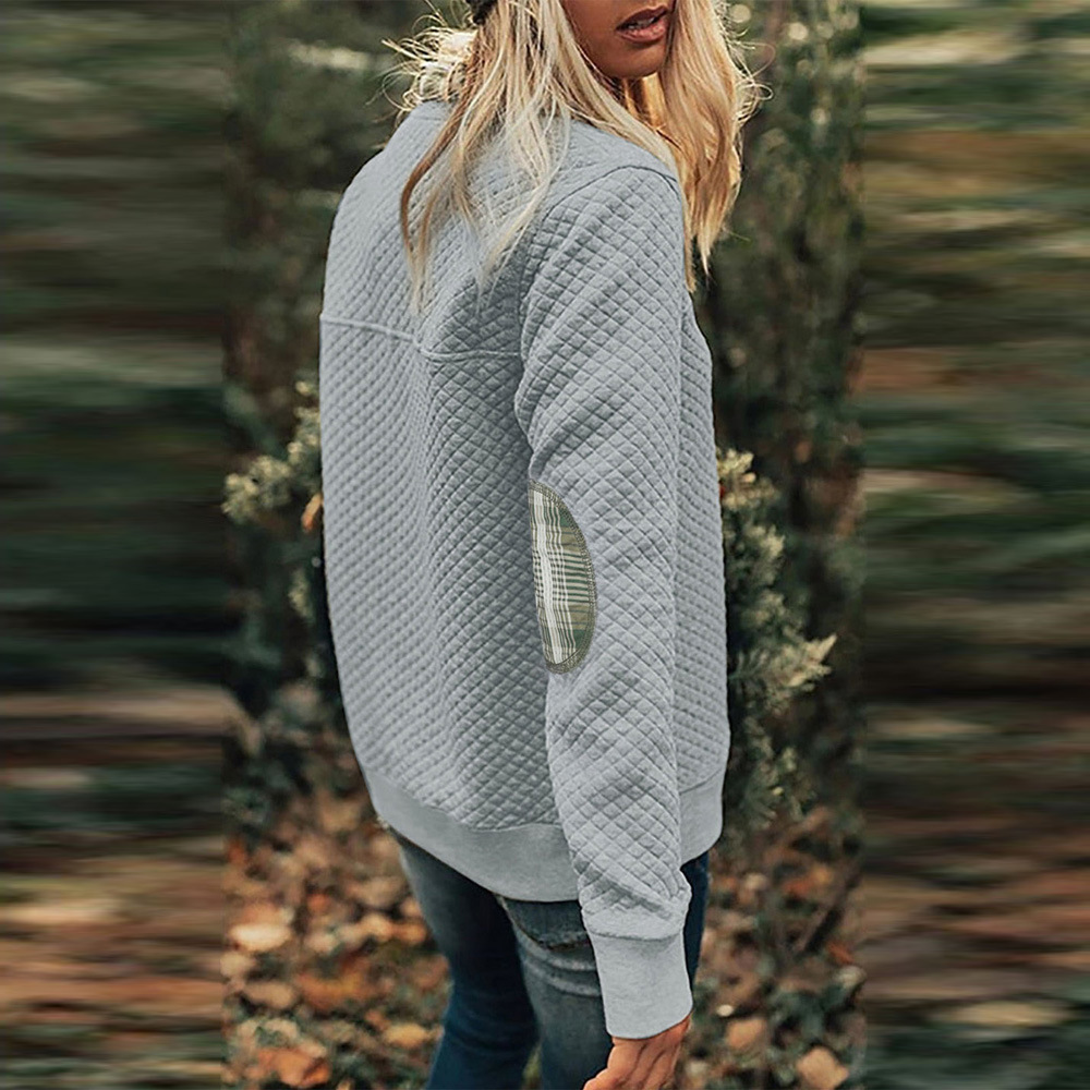 Women's Lapel Solid Color Long Sleeve Hoodless Sweatshirt