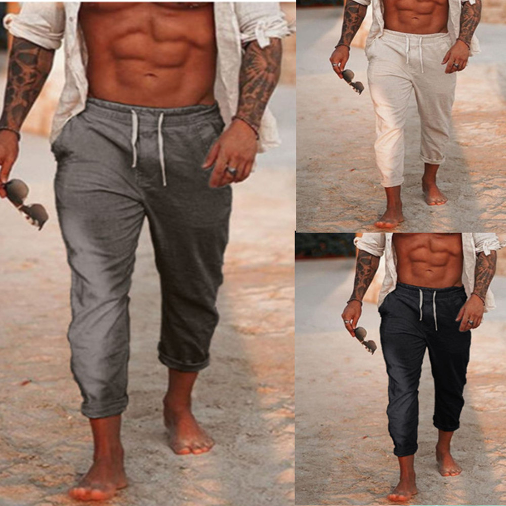 Men's Casual Linen Holiday Solid Color Breathable Trousers