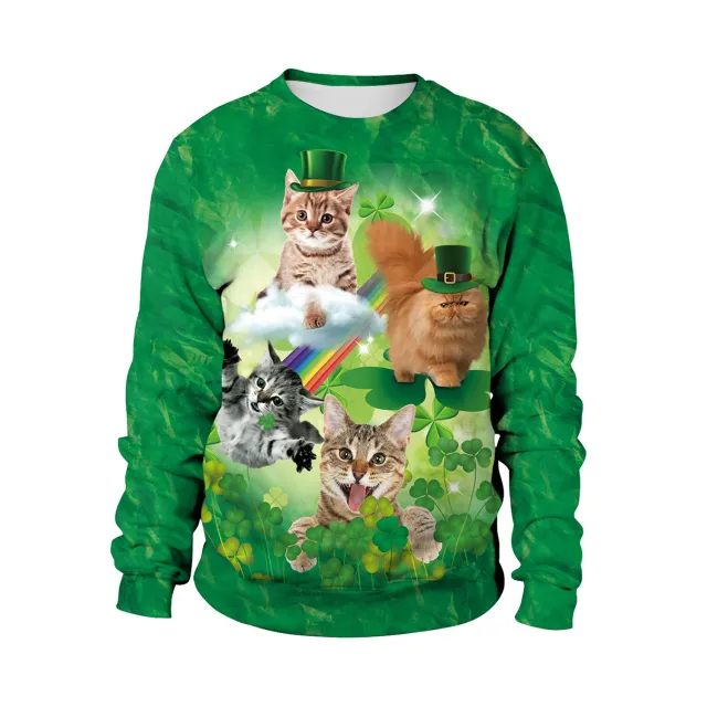 Irish Festival Theme Cute Cat Cute Pet Print Pullover Sweater B102015 - Shop at LoveMi