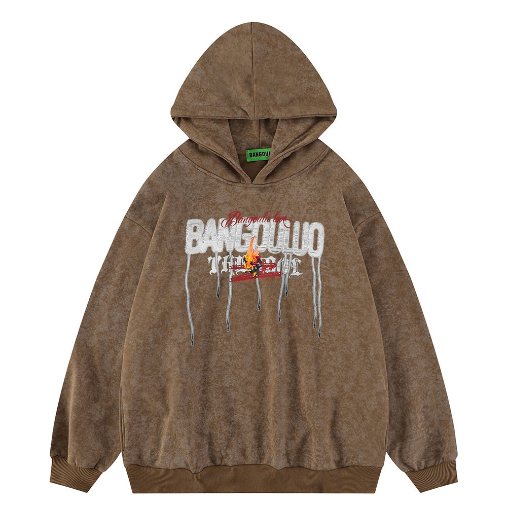 Letter Flame Print Pullover Hoodie