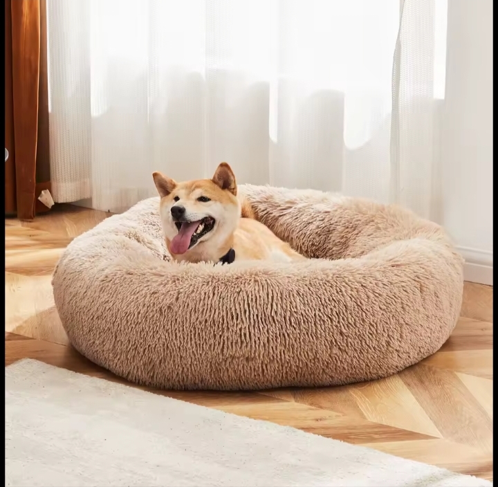 Anti Anxiety Calming Pet Bed Washable Plush Donut Dog Bed