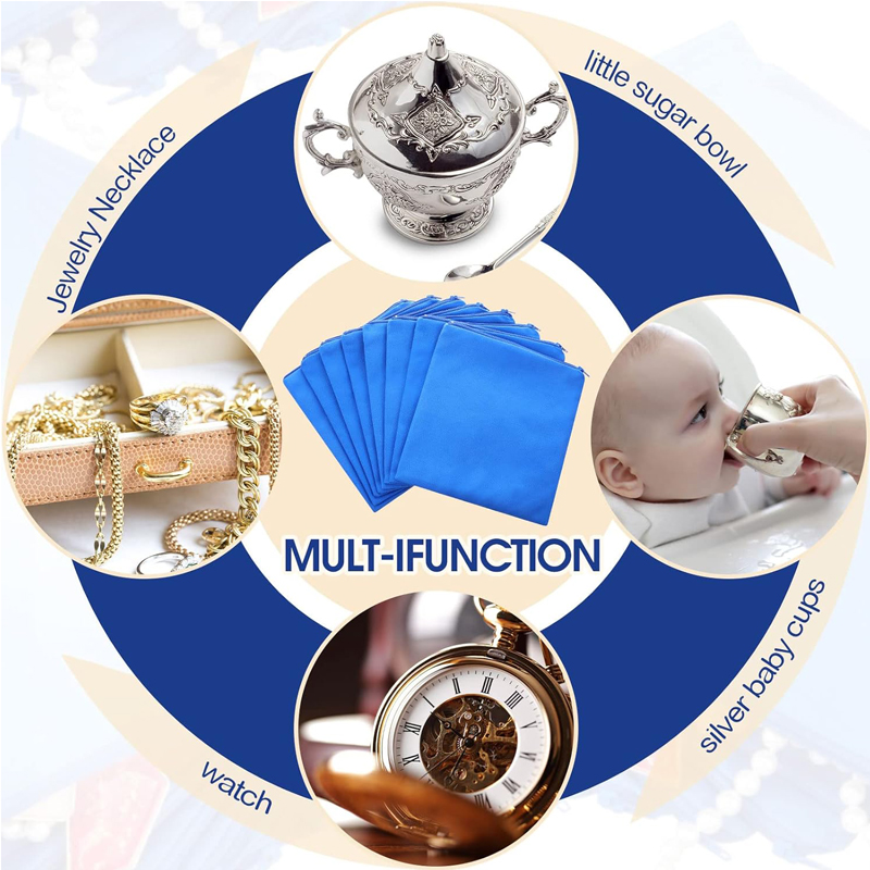 8 Pcs Navy Blue Zippered Silver Storage Bags  5.9 X 5.9 Inch 3