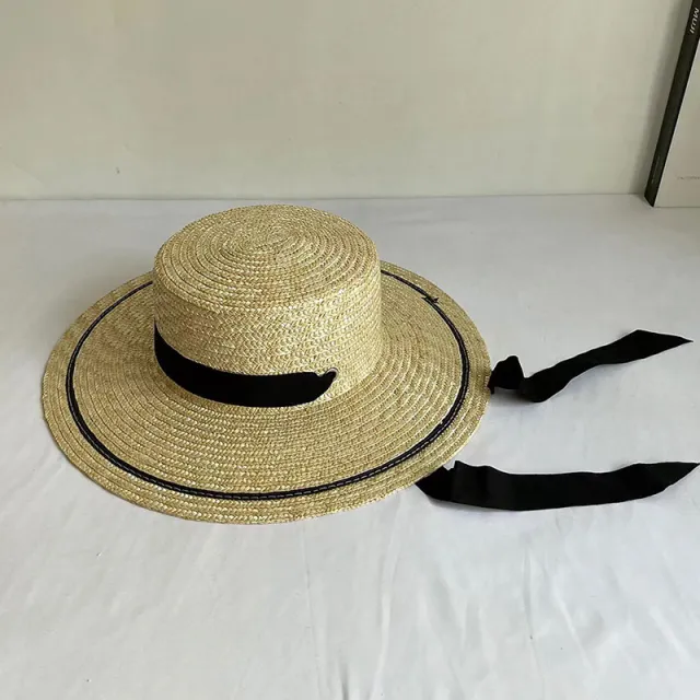Flat Top Lace up Straw Hat Seaside Outing Black - Shop at LoveMi