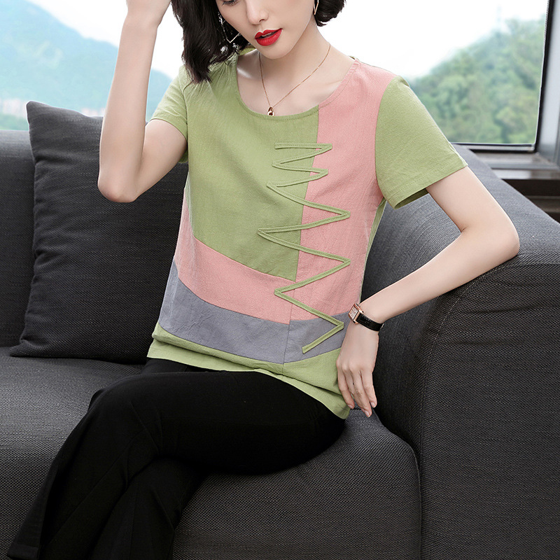 Large Size Loose Slimming Contrast Color Half-sleeve Slimming Bottoming Shirt