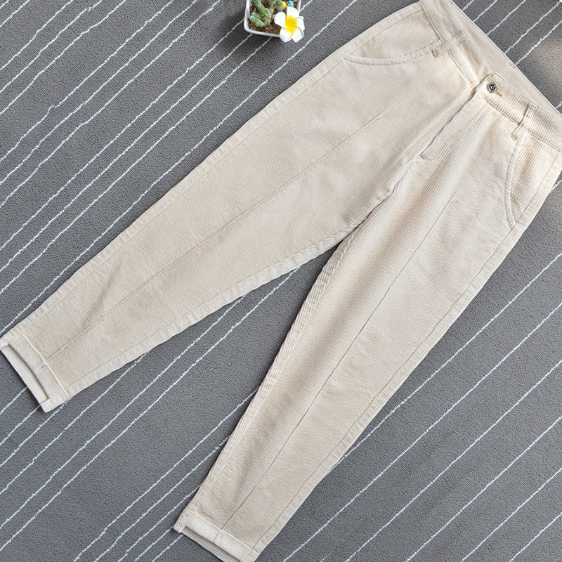 Title 8, Cropped Corduroy Trousers Thick Striped Harem L...