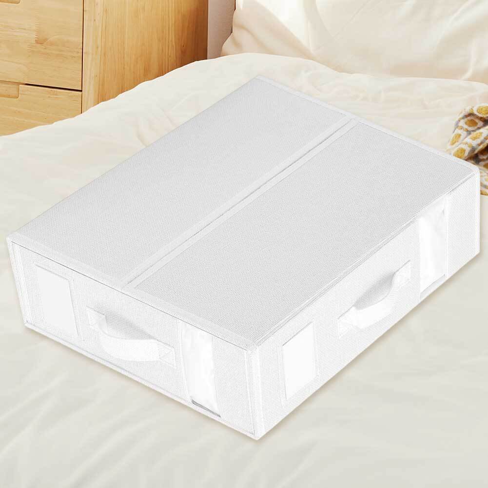 2 Foldable Bed Sheet Set Organizer Fabric Storage Bin Blanket Bedding Container  White