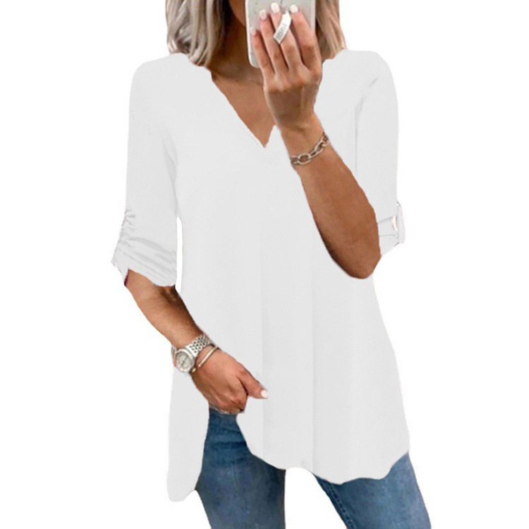 Title 4, Solid Color V-Neck Pullover Loose Women