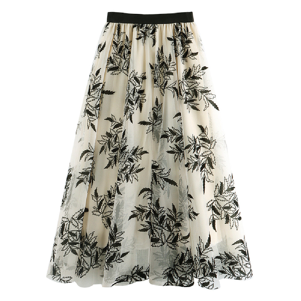 Fashion Embroidery Gauze Hemline Skirt
