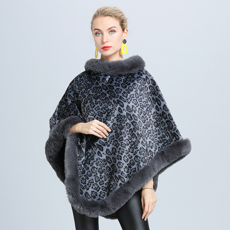 Printed Female Fur Collar Pullover Cloak