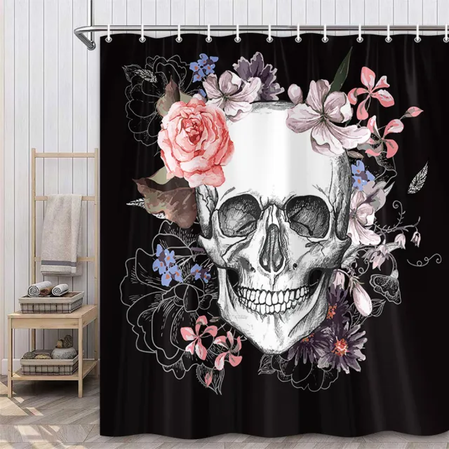 Skull Pattern Bathroom Curtain Digital Printing Polyester Partition Shower Black - Shop at LoveMi