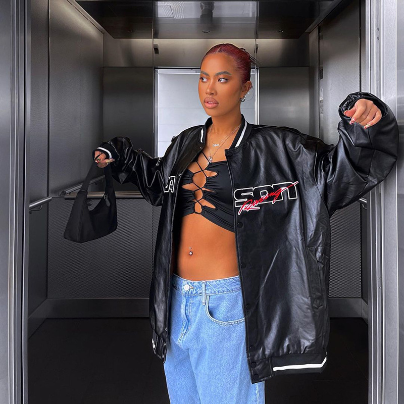 European And American New Letter Embroidery Long Pu Sweater Jacket