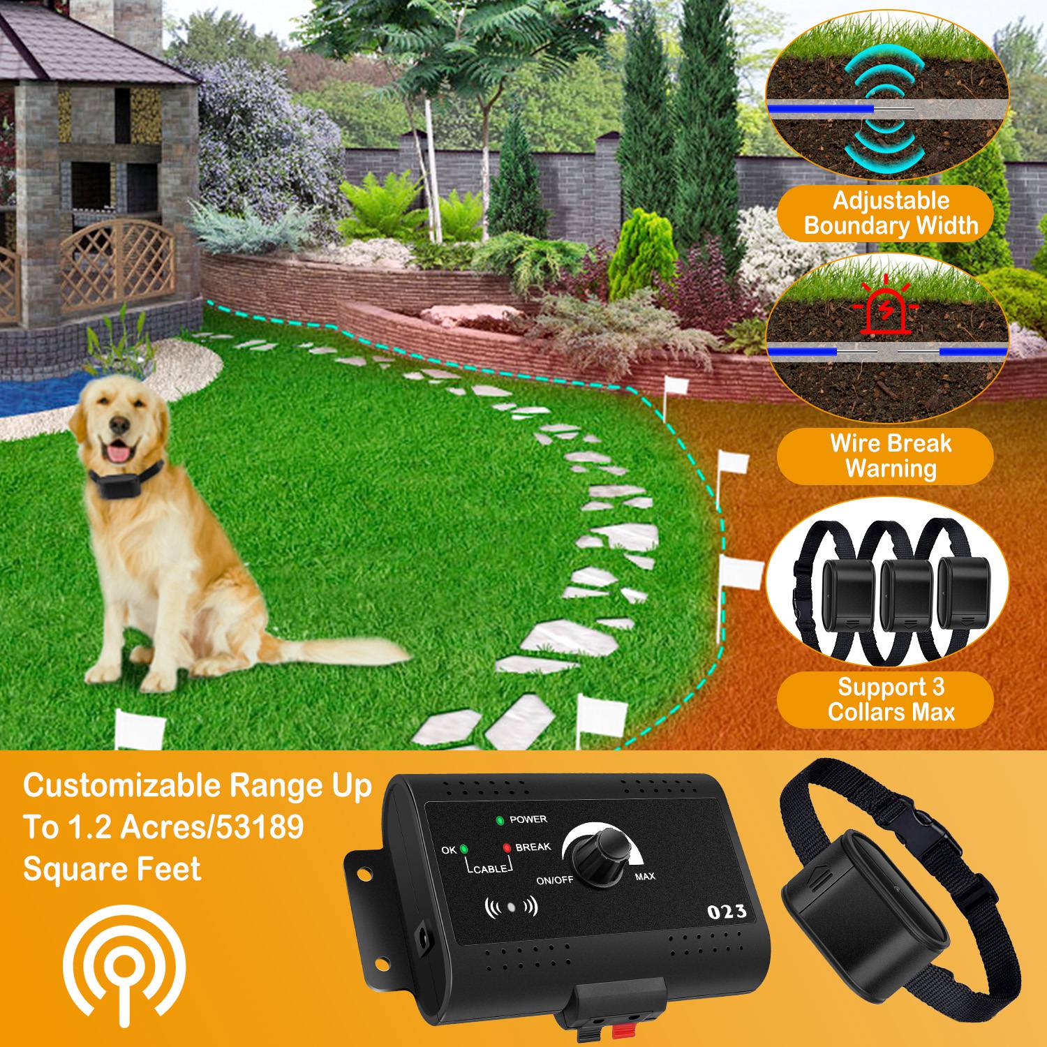 1Set Electric Dog Fence System Pet Tone Shock Boundary Containment Water Resistant Collar Receiver For Small Medium Large Dog — foto 13