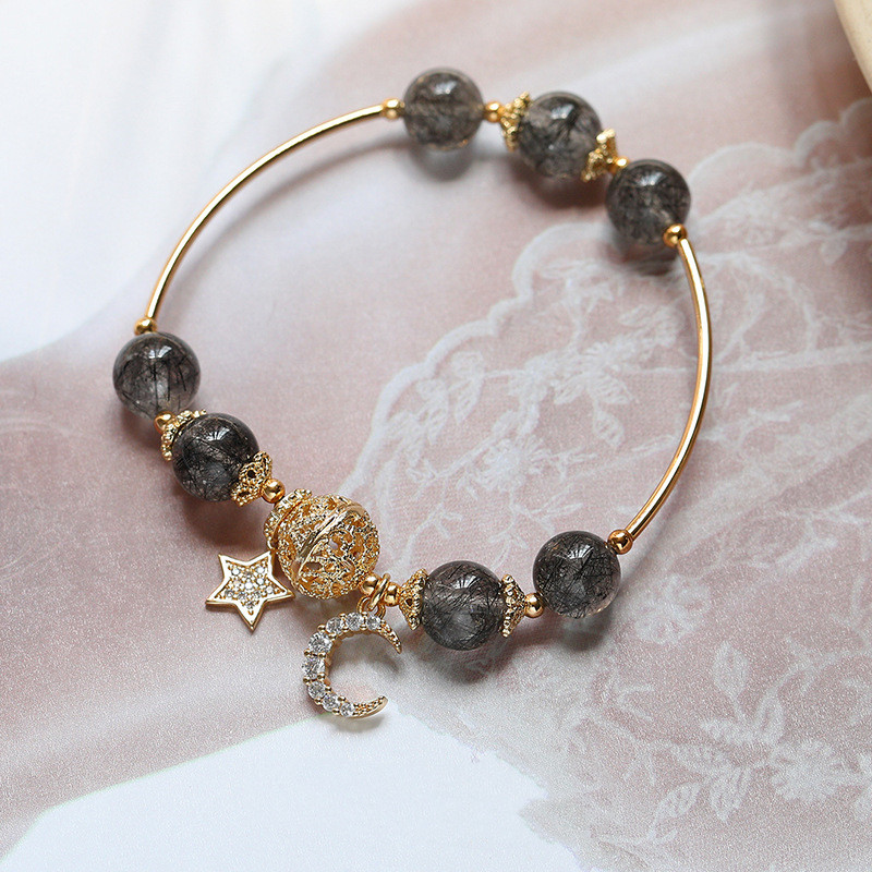 Gold Hair Crystal Bracelet Female Lucky Transfer Help Career Simple Natural Crystal Gray Moonstone Girl Bracelet