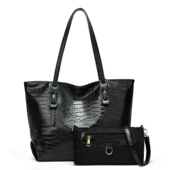 New Trendy Print Tote One-shoulder Messenger Bag - Black - View 1