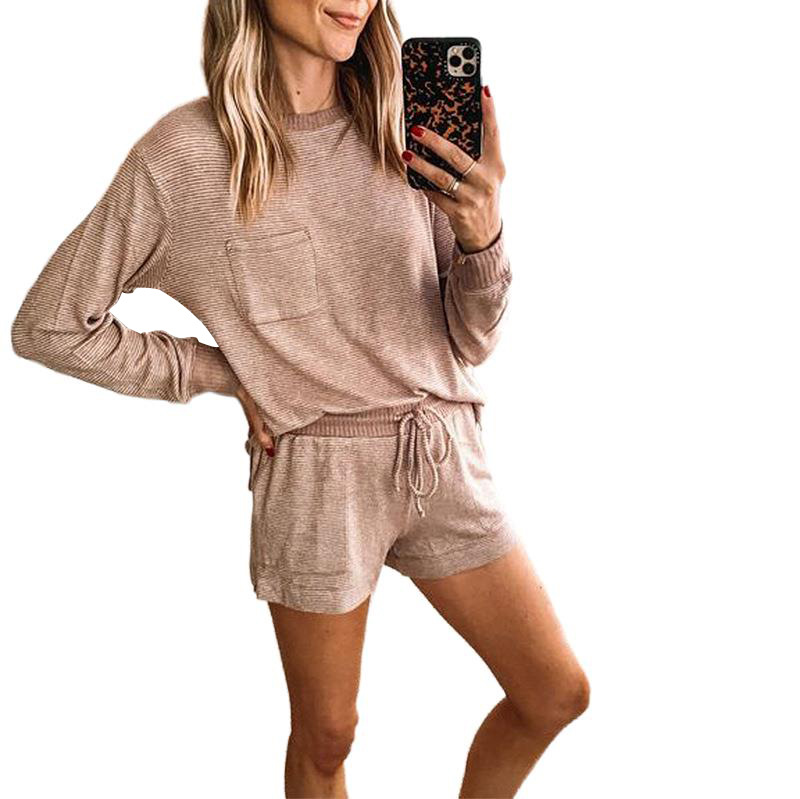 Solid color long-sleeved loose casual home service suit