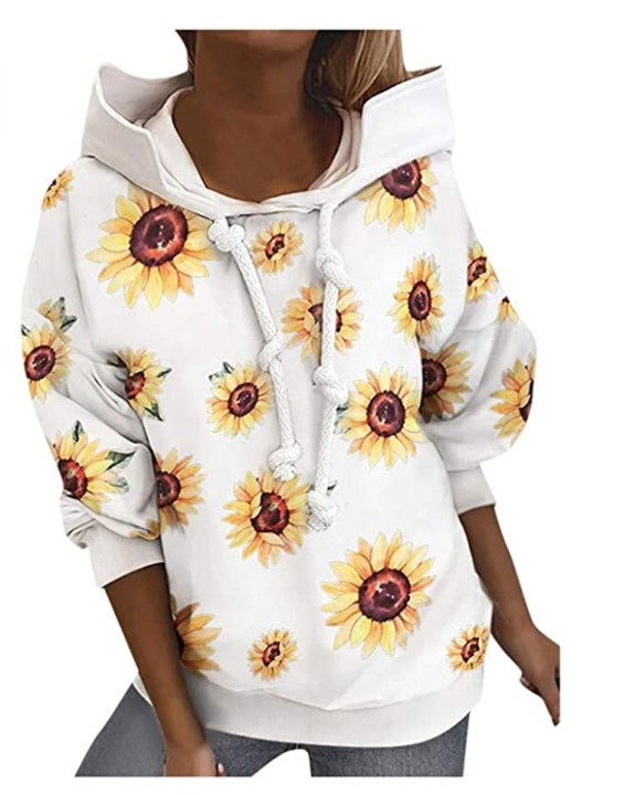 Women's Long sleeved Autumn And Winter Striped Printed Sweater White Chrysanthemum - Shop at LoveMi