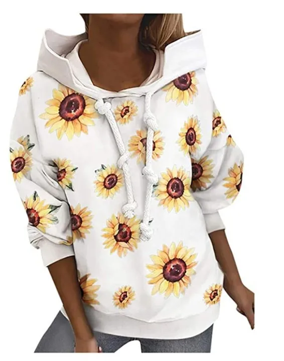 Women's Long sleeved Autumn And Winter Striped Printed Sweater White Chrysanthemum - Shop at LoveMi