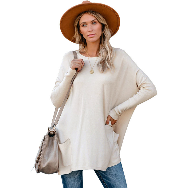 Title 6, Loose Round Neck Solid Color Long Sleeve T-Shir...