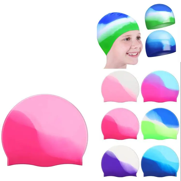 Silicone Swimming Cap Gradient Color Blocking Waterproof