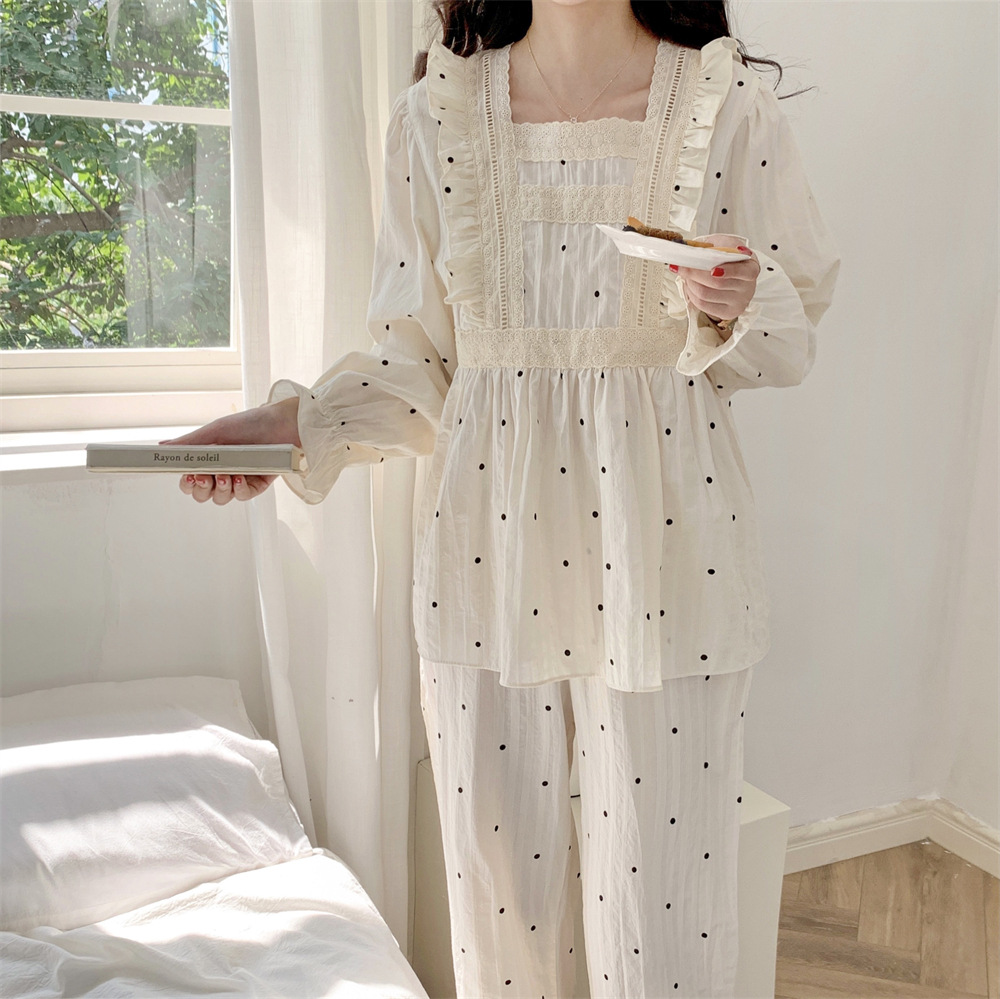 Title 8, Sweet Polka Dot Lace Cotton Cute Long Sleeve Pa...