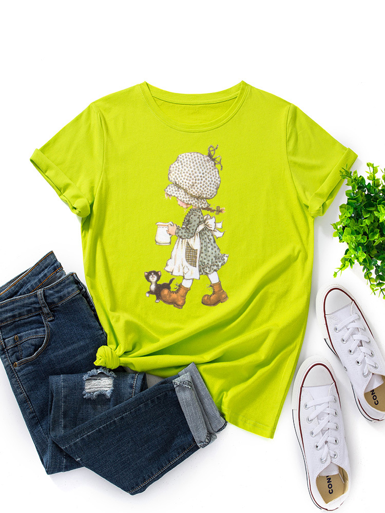 Women's Fashion Cotton Loose Round Neck Short Sleeve