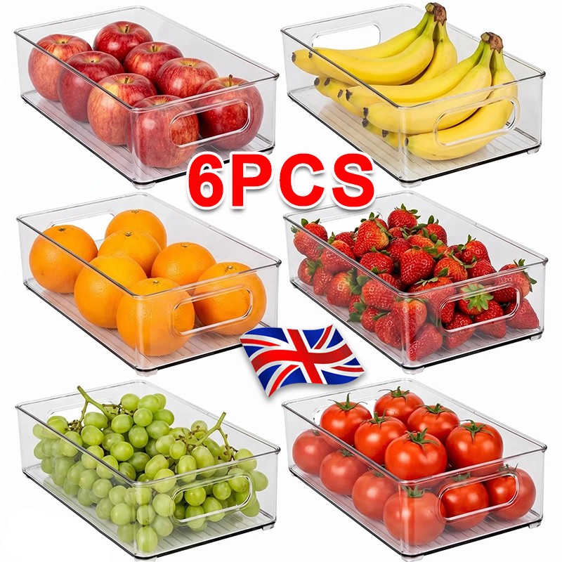 6PCS Fridge Organiser Stackable Storage Box Transparent
