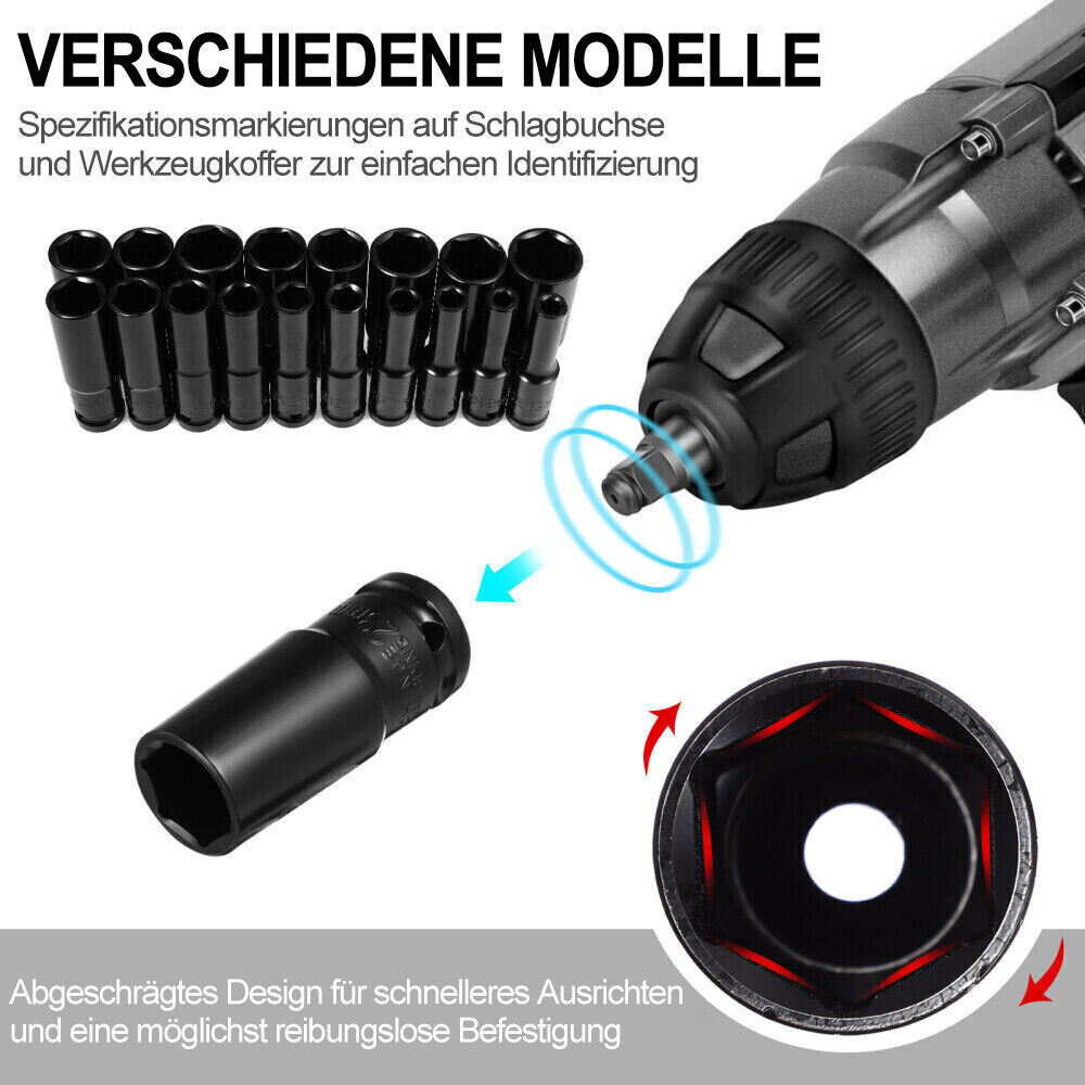20pcs Deep Impact Socket Set 1-2 Inch Drive 6 Point Metric 8-32mm Heavy Duty UK — image 6