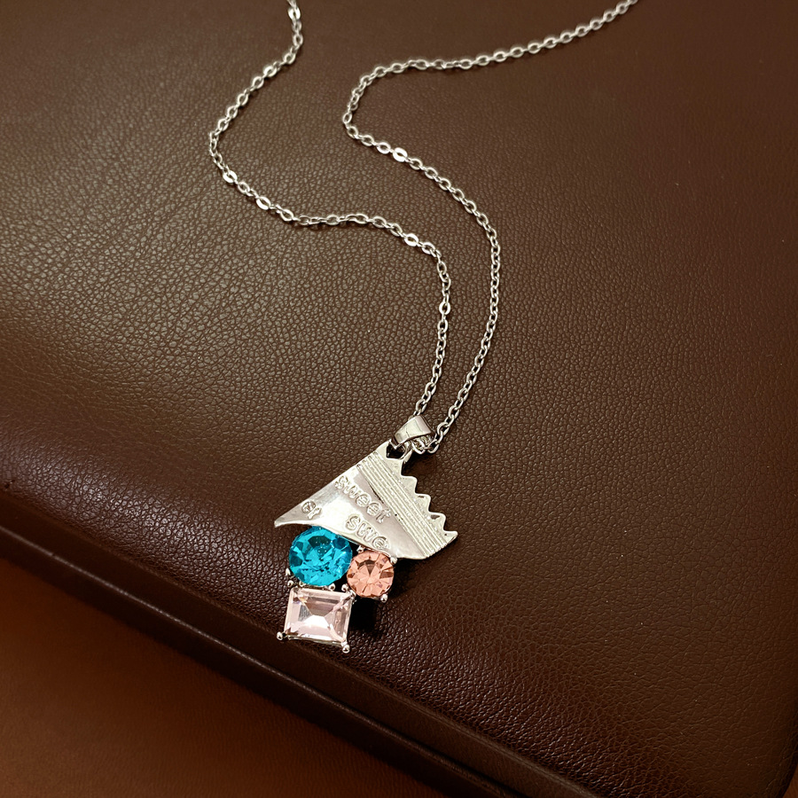 Stainless Steel Crystal Pendant Necklace For Women Colorful Gemstone Geometric Choker Jewelry - Jewelry & Watches