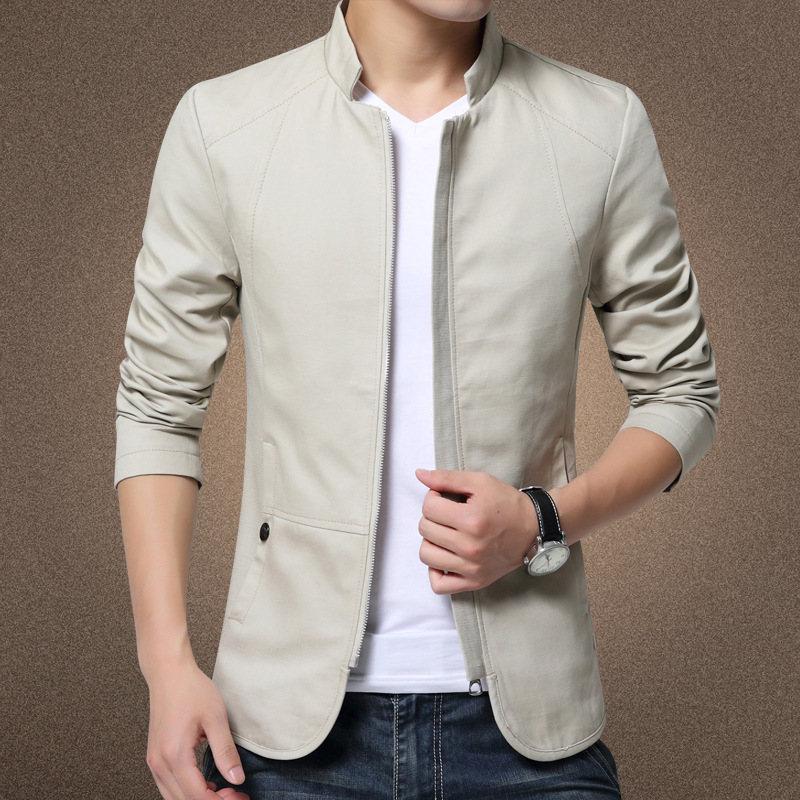 Title 5, Veste homme en coton pur coupe slim, col montan...