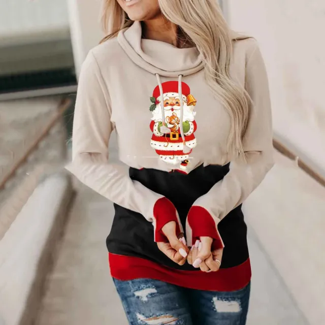 Christmas Stitching Long sleeved Hooded Sweatshirt E 2Xl - Shop at LoveMi