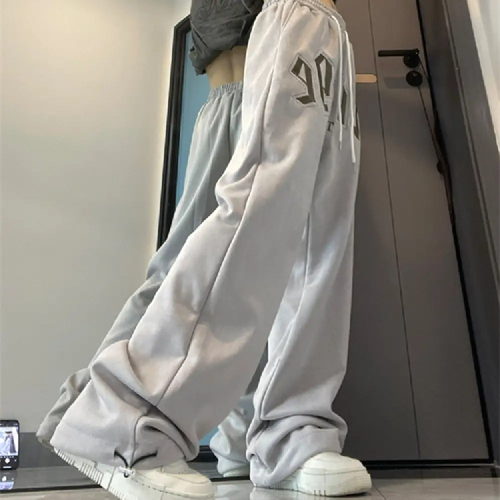 Casual And Comfortable Suede Embroidered Sweatpants Gray