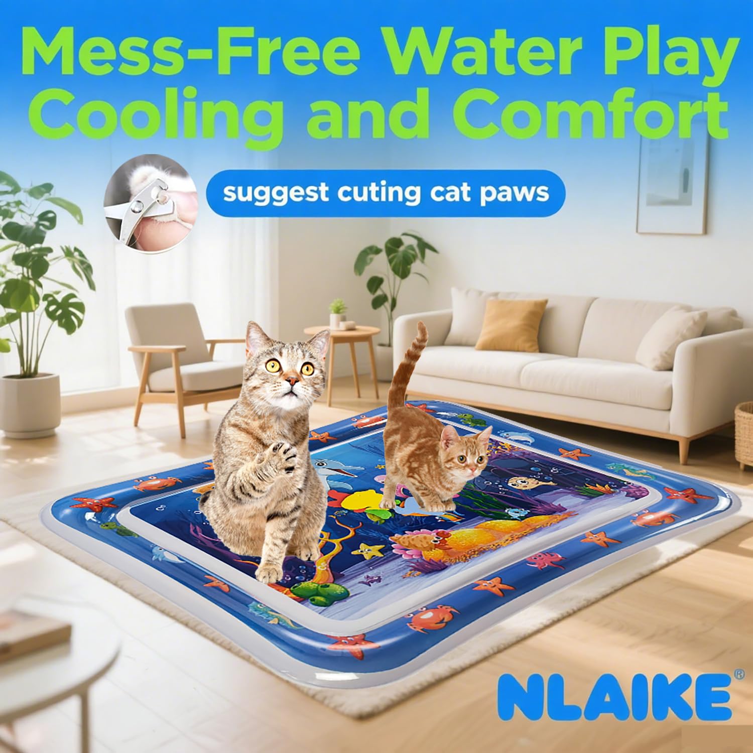 2 Pieces Upgraded Thickened Cat Water Mat,Interactive Cat Toy For Indoor Cats To Exercise, Hunting,Swatting, Anti-Scratch Leak Proof Foldable Water Sensory Play Mat With Fish For Pet Play — foto 5
