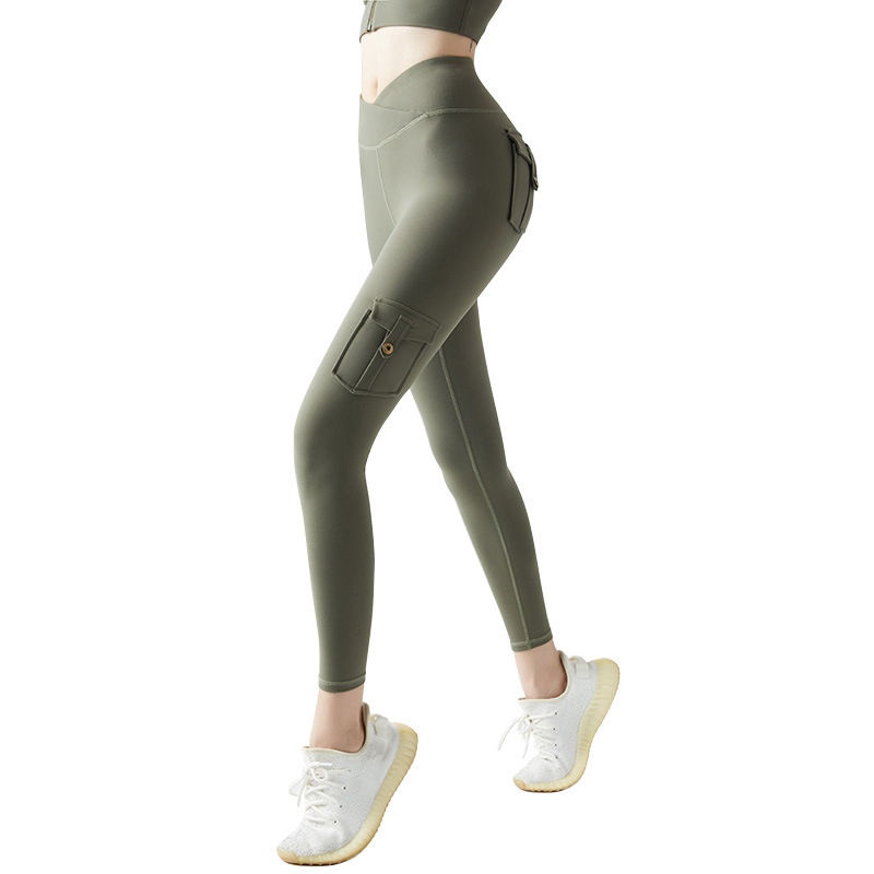 Workwear Pocket Sports Cropped Trousers High Waist Hip Pants