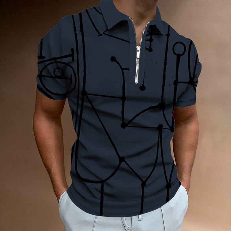 Title 2, 3D Printed Zipper Polo Shirt with Digital Print...