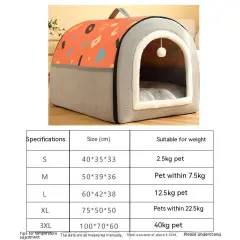 Warm Semi-enclosed Removable And Washable Two-colour Geometric Pattern House Kennel - Orange Grey - View 1