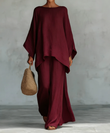 Women's Simple Loose-fitting Shirt And Wide-leg Pants Set