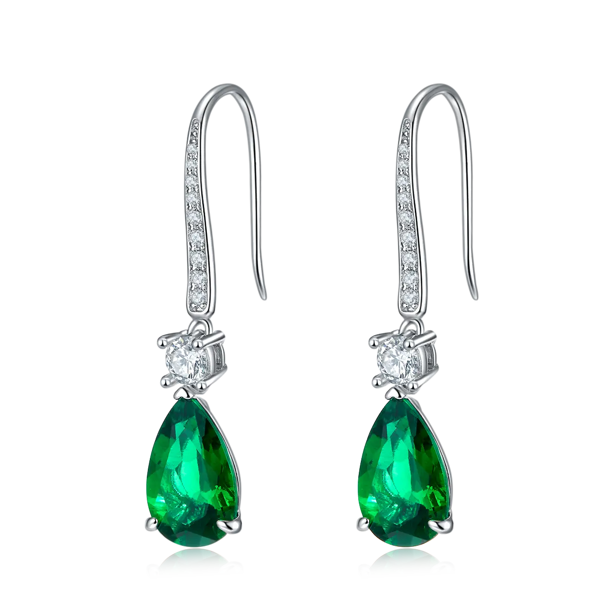 S925 Silver 2.8g Lab-Created Emerald Dangle Earrings