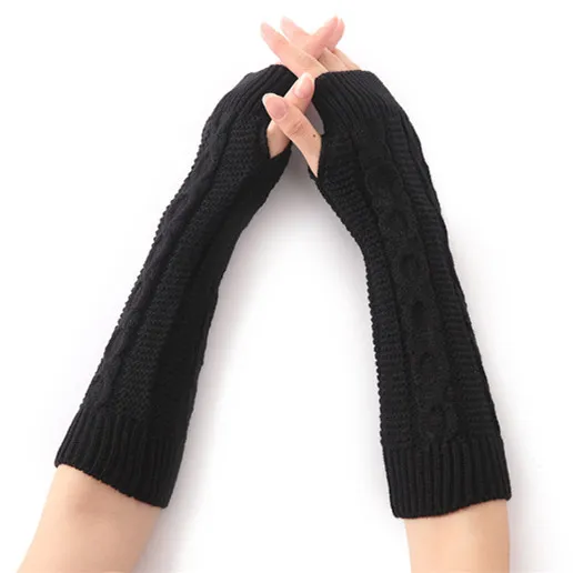 Men's And Women's Thick 8 line Hemp Pattern Fingerless Half finger Wool Gloves Black - Shop at LoveMi