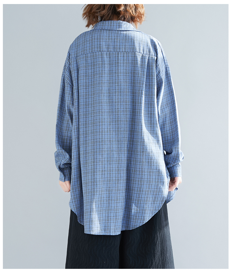 Title 4, Lapel Plaid Long-sleeved Shirt Age-reducing Bel...